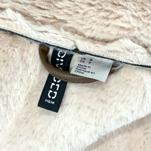 H&M Divided Brown Vegan Leather Shearling Faux Fur Oversized Moto Biker Jacket - Picture 8 of 9